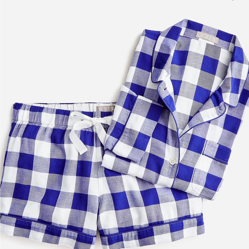 NWT J. Crew Blue and White Gingham Pajama Set